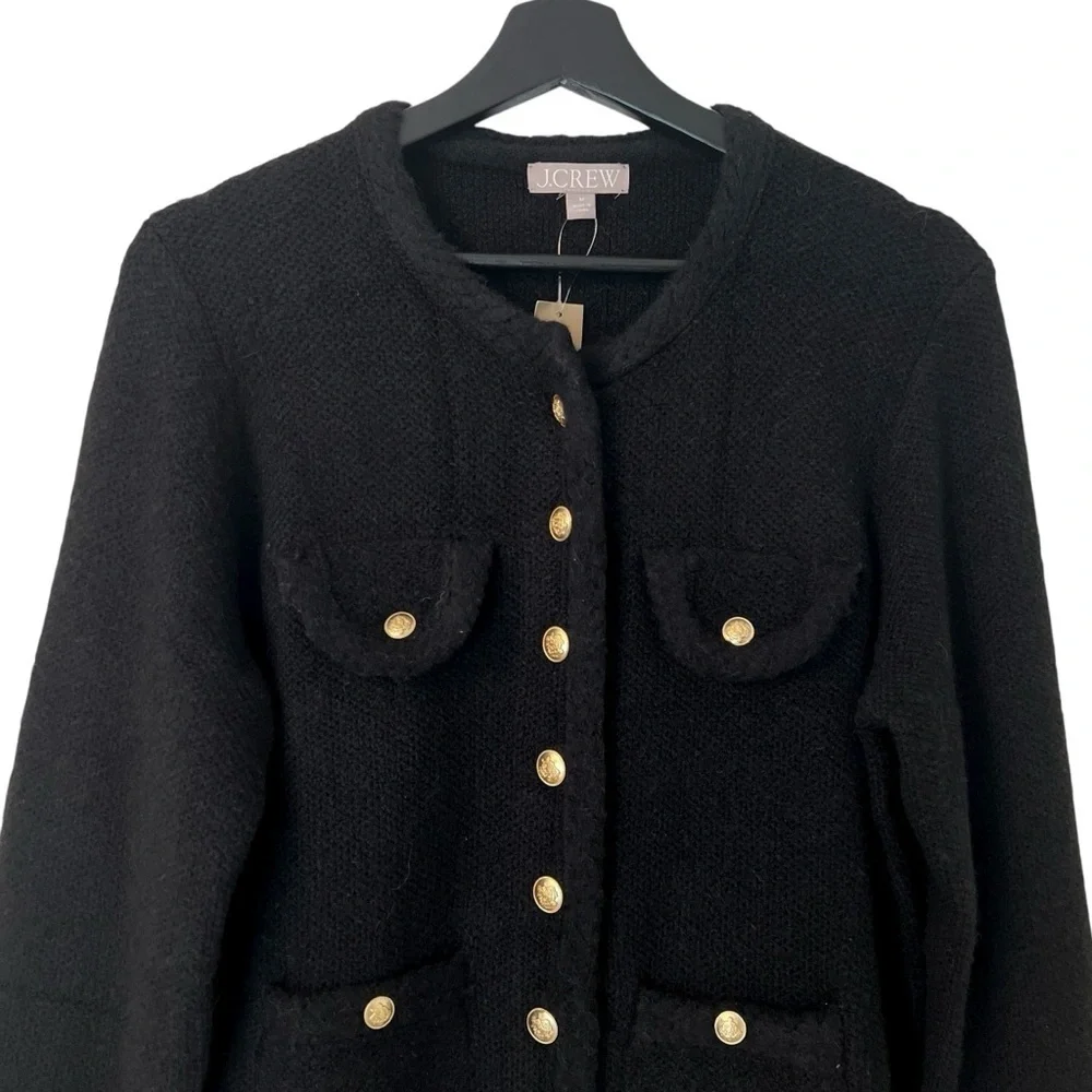 J. Crew Textured Sweater Lady Jacket Black Medium NWT Classic Old Money Cocktail